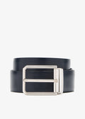 Santoni Reversible Leather Belt Blue Calf Silver-Tone Buckle 3.5cm