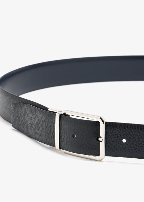Santoni Reversible Leather Belt Blue Calf Silver-Tone Buckle 3.5cm