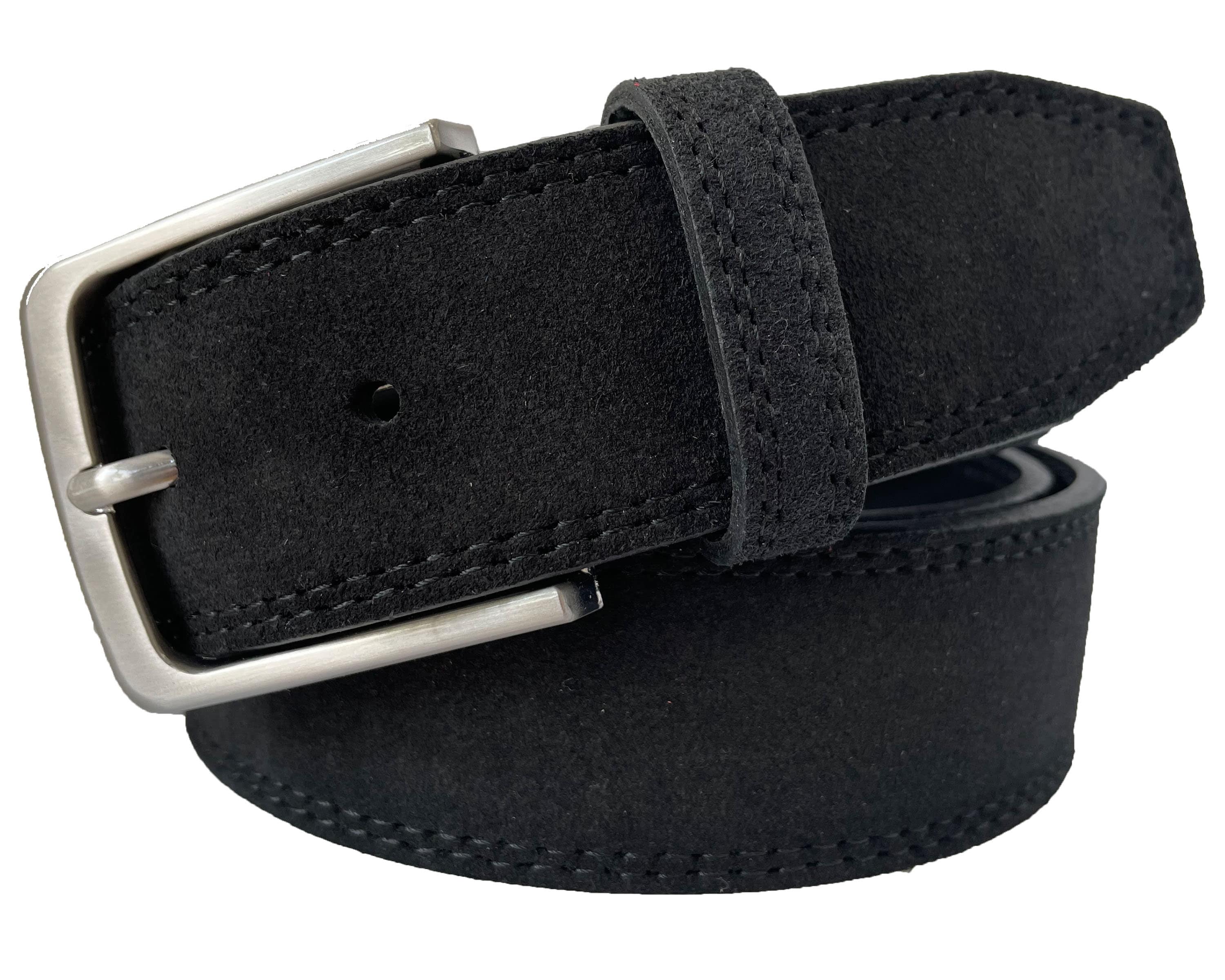 ItalianBeltCompany Men's Italian Suede Belt 40mm Black